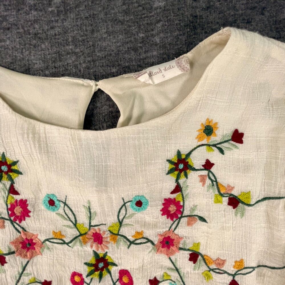 Altar'd State Embroidered Floral Bell Sleeve Boho Dress Small Cream Cottagecore - Picture 5 of 12